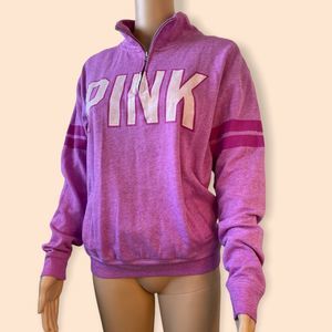 Victoria's Secret PINK Quarter Zip Pink  Oversize Logo Pullover Sweatshirt XS